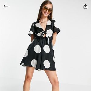 Black Highwaisted Polka Dot Romper
